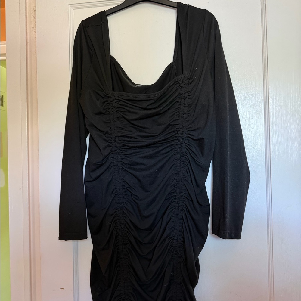 Shien black Ruched Long-Sleeve Women's Dress